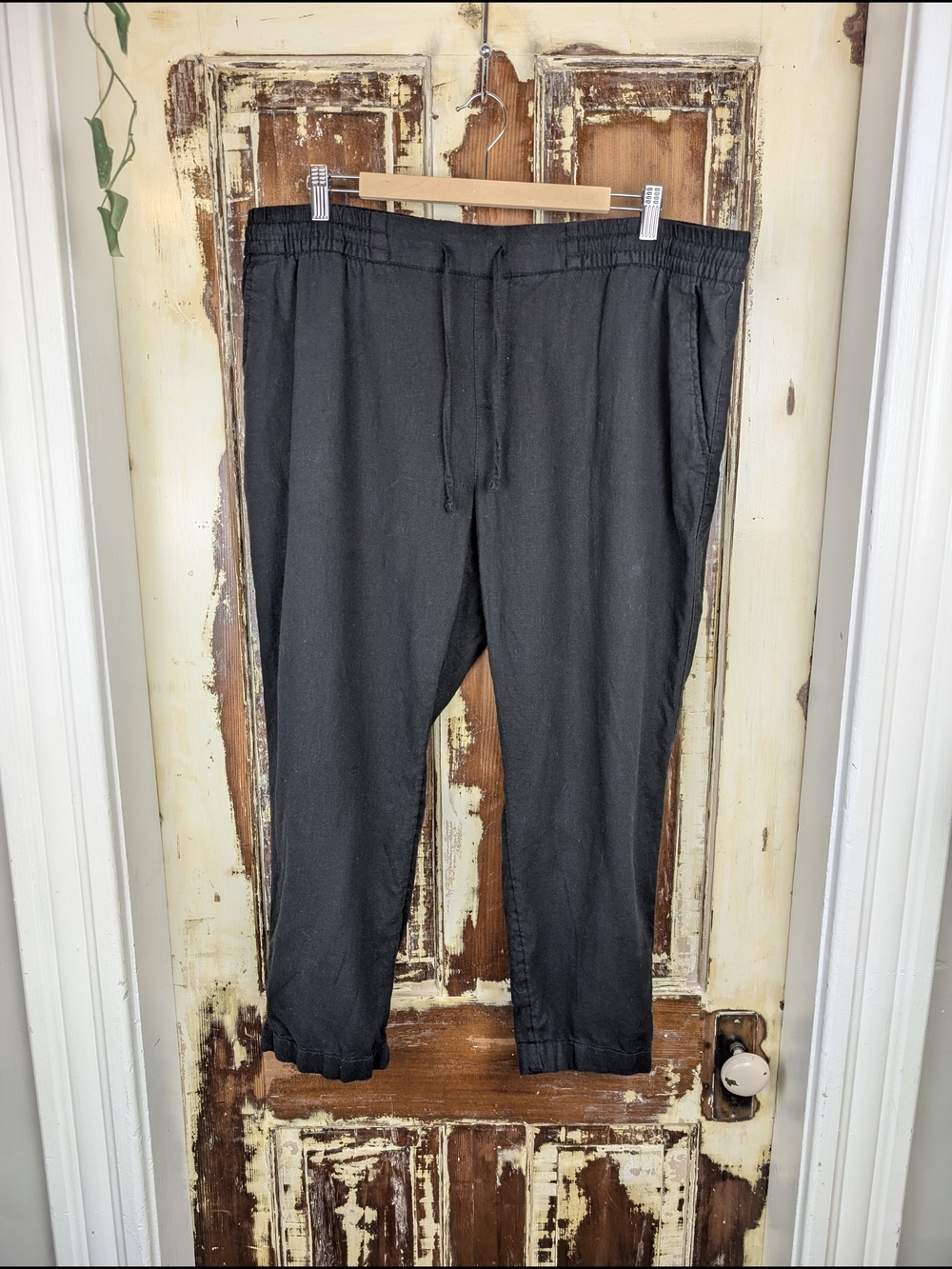 Old Navy Black Linen Blend Pull On Jogger Pants Size XL Minimalist Lagenlook